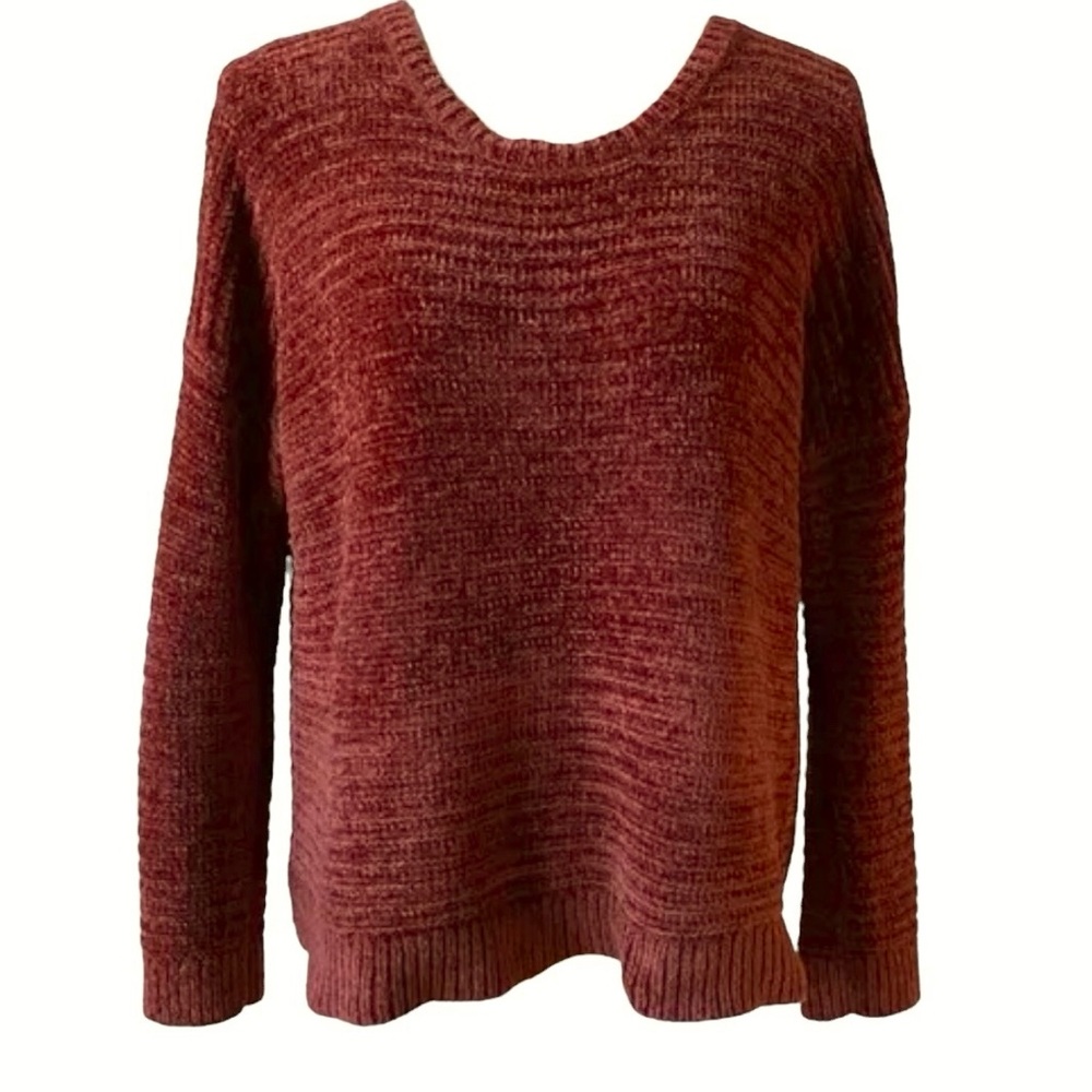 Pink Rose Juniors Burgundy Rust Loose Soft Velour Oversized Cropped Sweater S